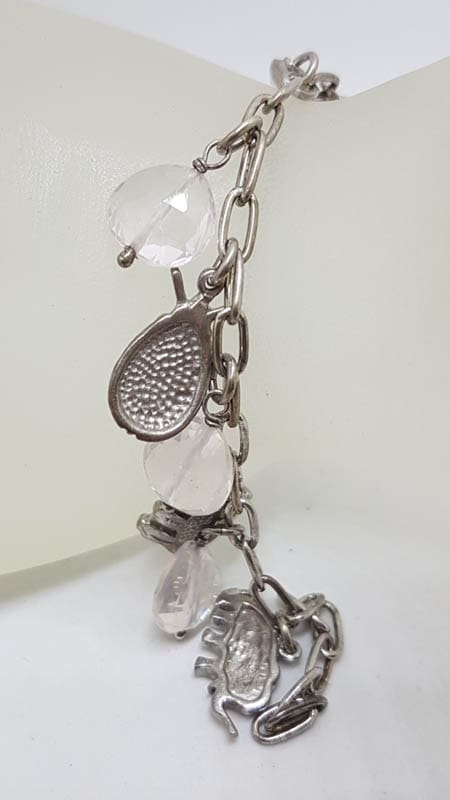 Sterling Silver Rose Quartz and Animal Charms Bracelet - Charm