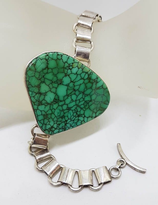Sterling Silver Stunning Very Large and Chunky Natural Turquoise Bracelet - Pear Shape / Teardrop / Heart Shape