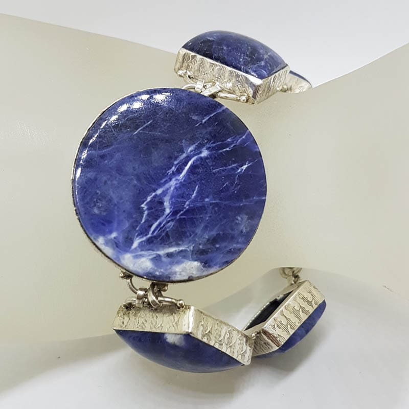 Sterling Silver Large Round and Square Sodalite Bracelet
