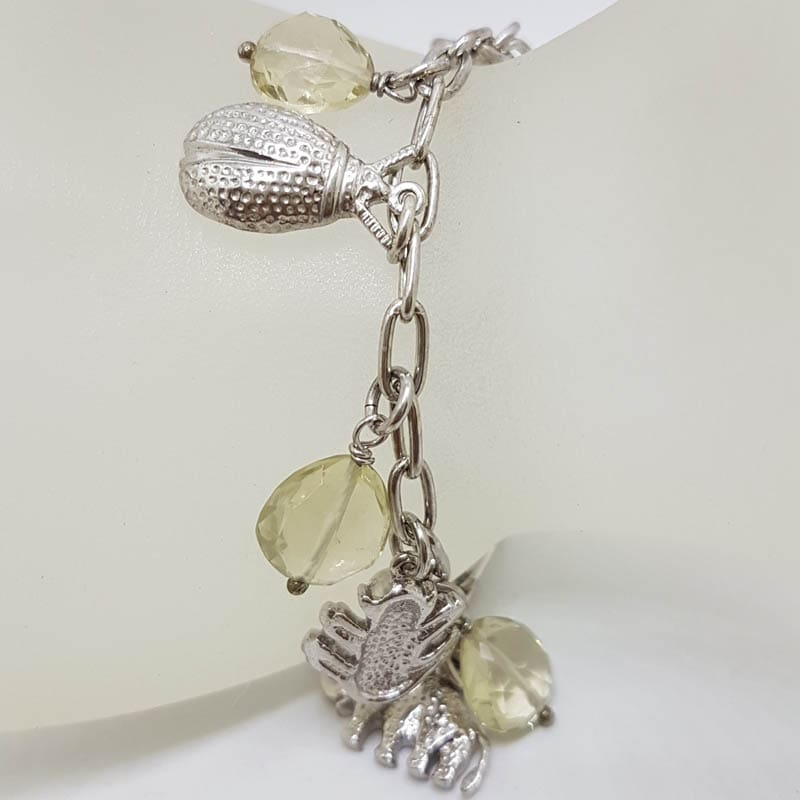 Sterling Silver Citrine Beads and Animal Charm Bracelet - Charms