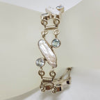 Sterling Silver Blister Pearl and Topaz Bracelet