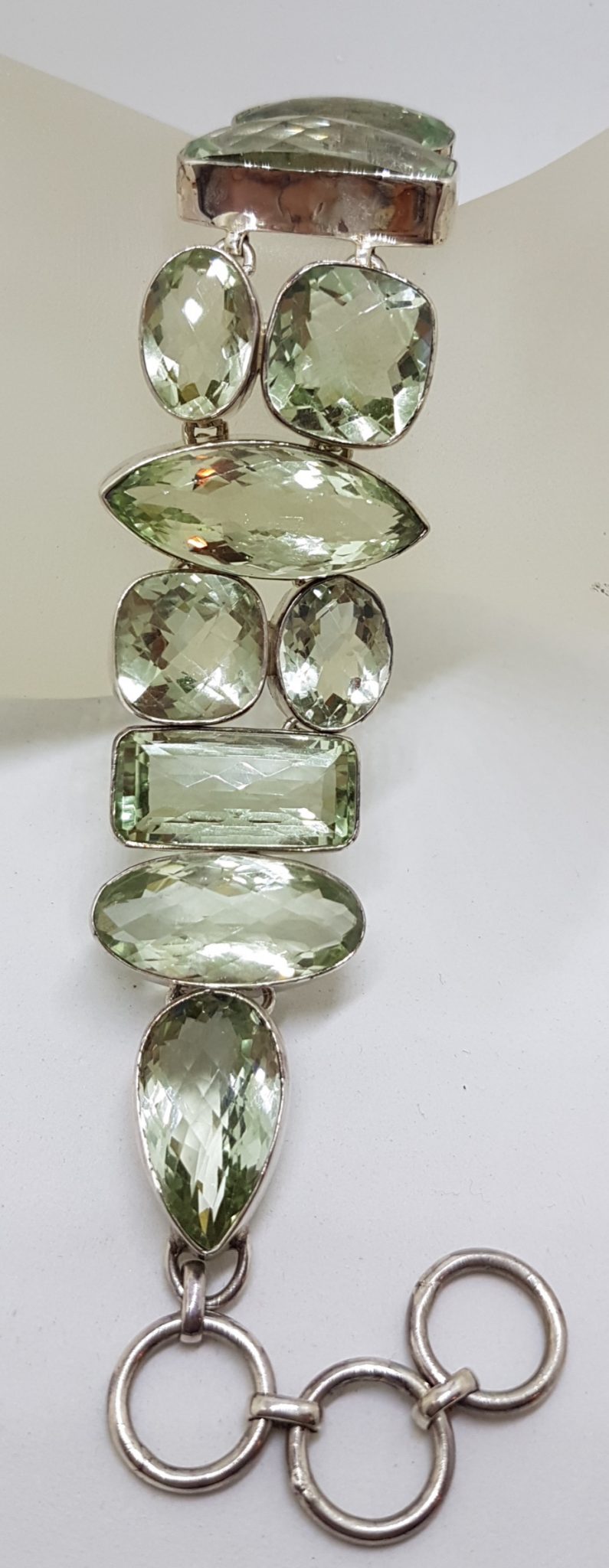 Sterling Silver Wide &amp; Chunky Green Amethyst / Prasiolite Bracelet
