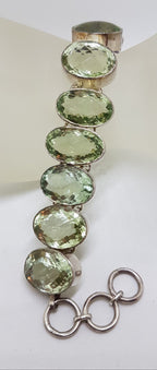 Sterling Silver Large Oval Green Amethyst / Prasiolite Bracelet