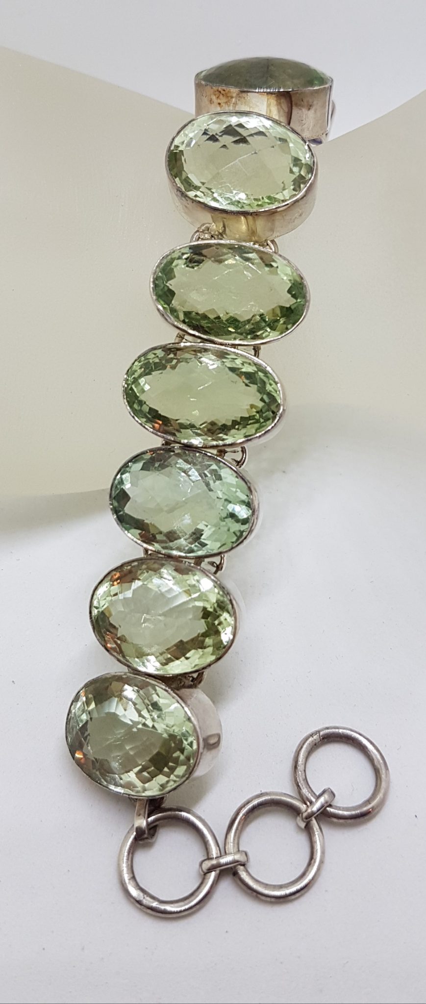 Sterling Silver Large Oval Green Amethyst / Prasiolite Bracelet