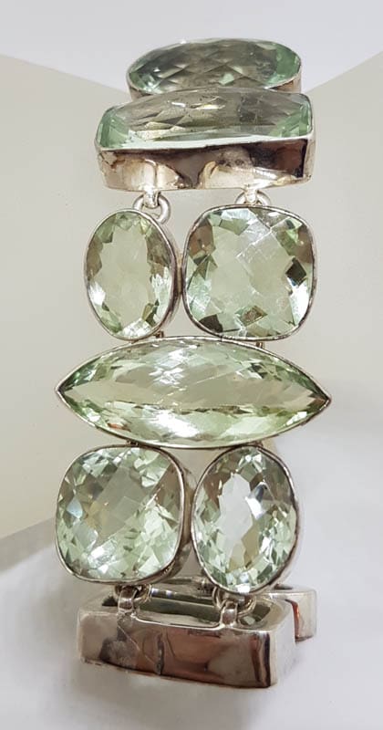 Sterling Silver Wide &amp; Chunky Green Amethyst / Prasiolite Bracelet