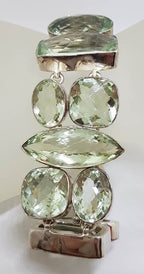 Sterling Silver Wide &amp; Chunky Green Amethyst / Prasiolite Bracelet