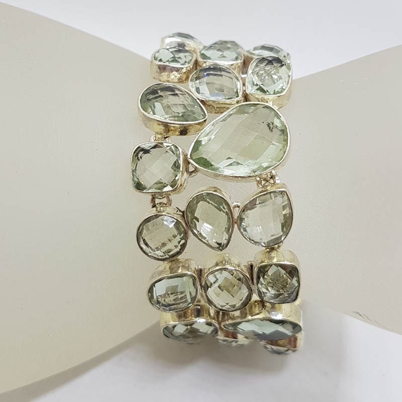 Sterling Silver Wide Green Amethyst / Prasiolite Chunky Bracelet