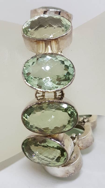 Sterling Silver Large Oval Green Amethyst / Prasiolite Bracelet