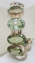 Sterling Silver Large Oval Green Amethyst / Prasiolite Bracelet