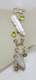 Sterling Silver Peridot &amp; Blister Pearl Bracelet
