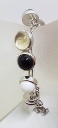 Sterling Silver Multi-Colour Gemstones Charm Bracelet - Carnelian, Agate, Onyx Etc