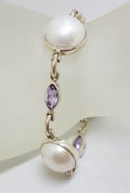 Sterling Silver Mabe Pearl with Marquis Shape Amethyst Bracelet