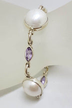 Sterling Silver Mabe Pearl with Marquis Shape Amethyst Bracelet