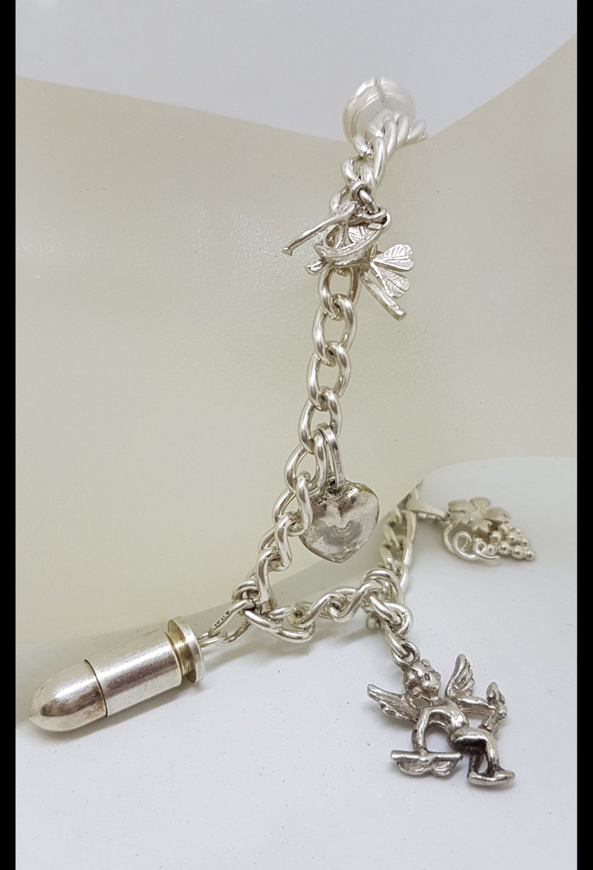 Sterling Silver Vintage Charm Bracelet with 6 Assorted Charms