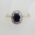 9ct Yellow Gold Oval Sapphire and Diamond Cluster Ring - Vintage