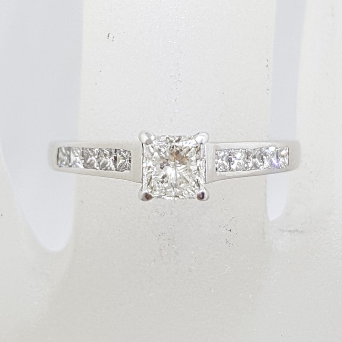 18ct White Gold Princess Square Cut Diamond Claw and Channel Set Engagement Ring