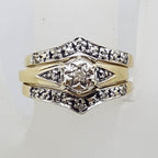 9ct Yellow Gold Diamond Wedding, Engagement and Eternity Three Ring Set - Antique / Vintage