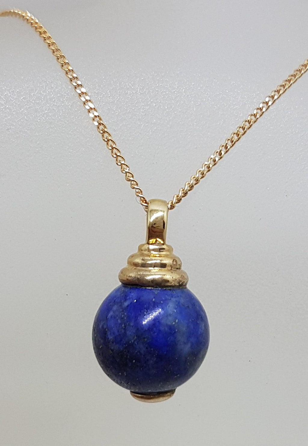 9ct Yellow Gold Lapis Lazuli Ball Pendant on Gold Chain