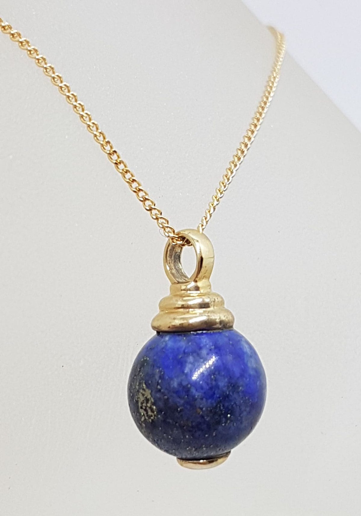 9ct Yellow Gold Lapis Lazuli Ball Pendant on Gold Chain