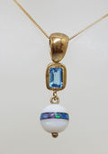 9ct Yellow Gold Opal, Agate and Topaz Handmade Drop Pendant on Gold Chain