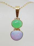 9ct Yellow Gold Opal and Australian Jade / Chrysoprase Pendant on 9ct Gold Chain