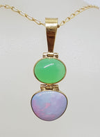 9ct Yellow Gold Opal and Australian Jade / Chrysoprase Pendant on 9ct Gold Chain