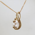 9ct Yellow Gold Three Pearl Cluster Ornate Twist Design Pendant on Gold Chain