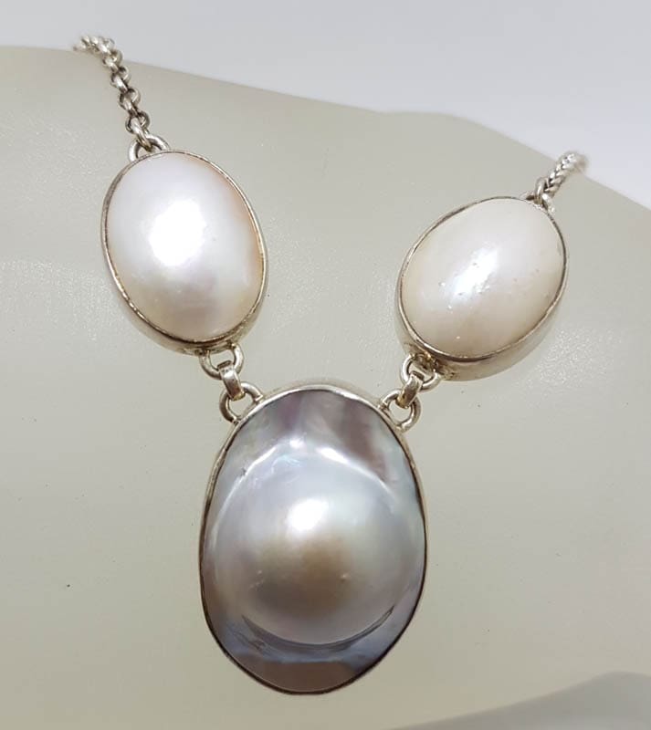 Sterling Silver Oval Mabe Pearl Necklace / Chain