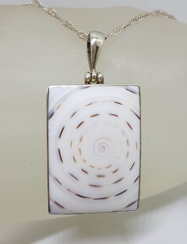Sterling Silver Large Rectangular Shell Pendant on Silver Chain