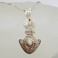 Sterling Silver Ornate Shield Pearl Pendant on Silver Chain