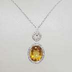 9ct White Gold Oval Citrine &amp; Diamond Pendant on Gold Chain