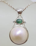 Sterling Silver Emerald &amp; Mabe Pearl Pendant on Sterling Silver Chain