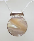 Sterling Silver Mother of Pearl Round Barrel Top Pendant on Silver Chain