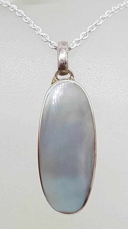 Sterling Silver Mother of Pearl Oval Pendant on Silver Chain