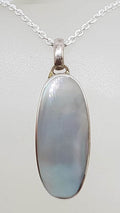 Sterling Silver Mother of Pearl Oval Pendant on Silver Chain