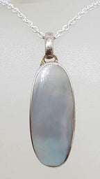 Sterling Silver Mother of Pearl Oval Pendant on Silver Chain
