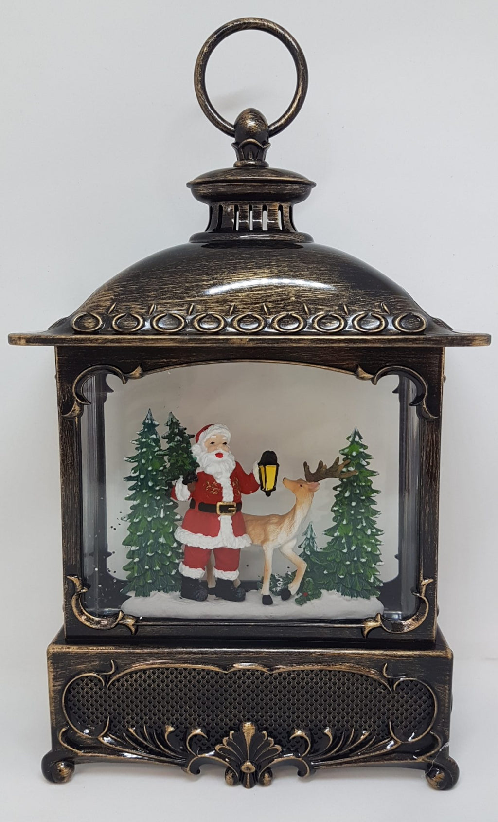 Musical Christmas Glitter Lantern – Santa with Lantern and Reindeer / Rudolph  – Christmas Ornament Design #22