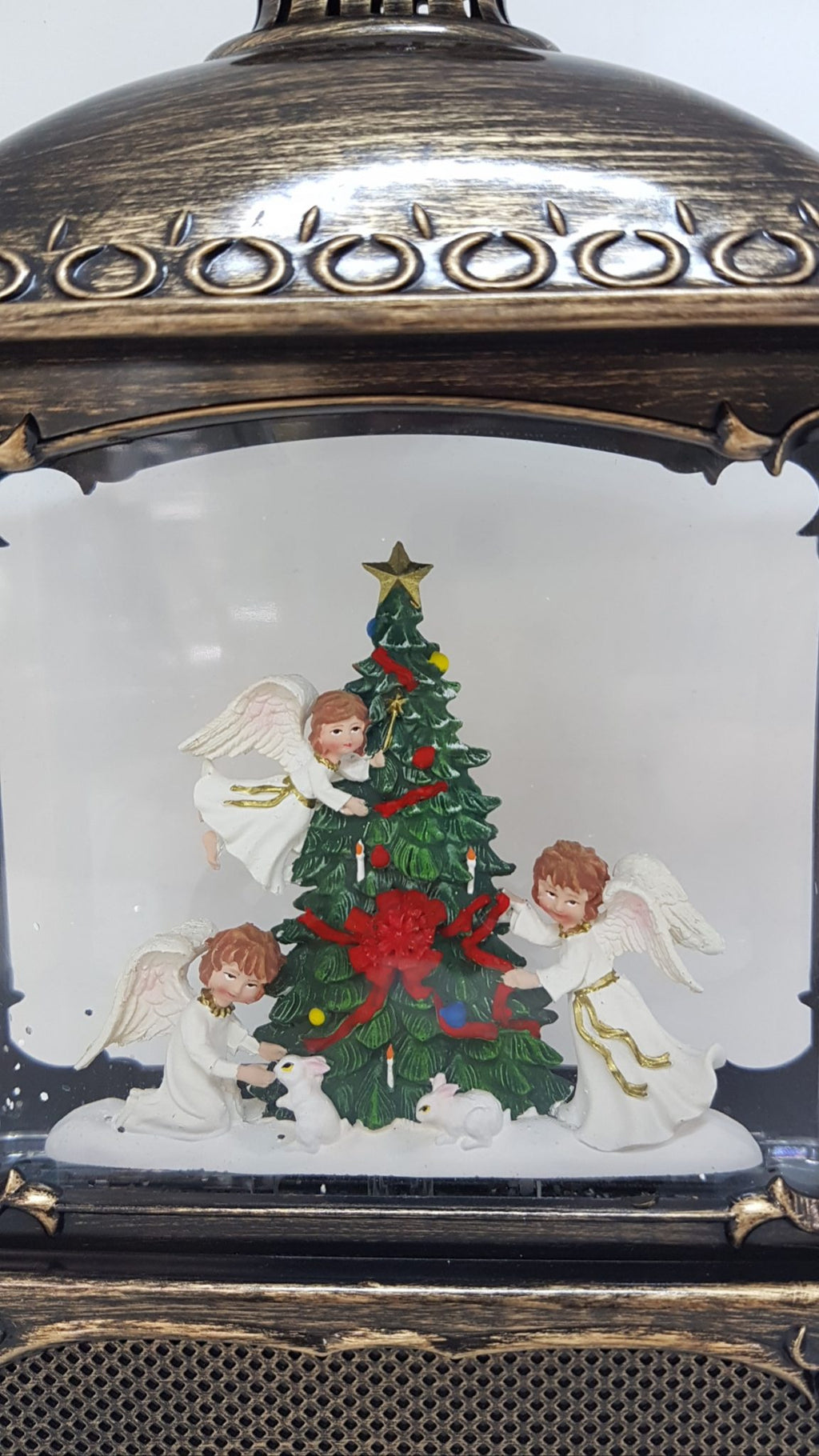Musical Christmas Glitter Lantern – Three Angels Around the Christmas Tree  – Christmas Ornament Design #23
