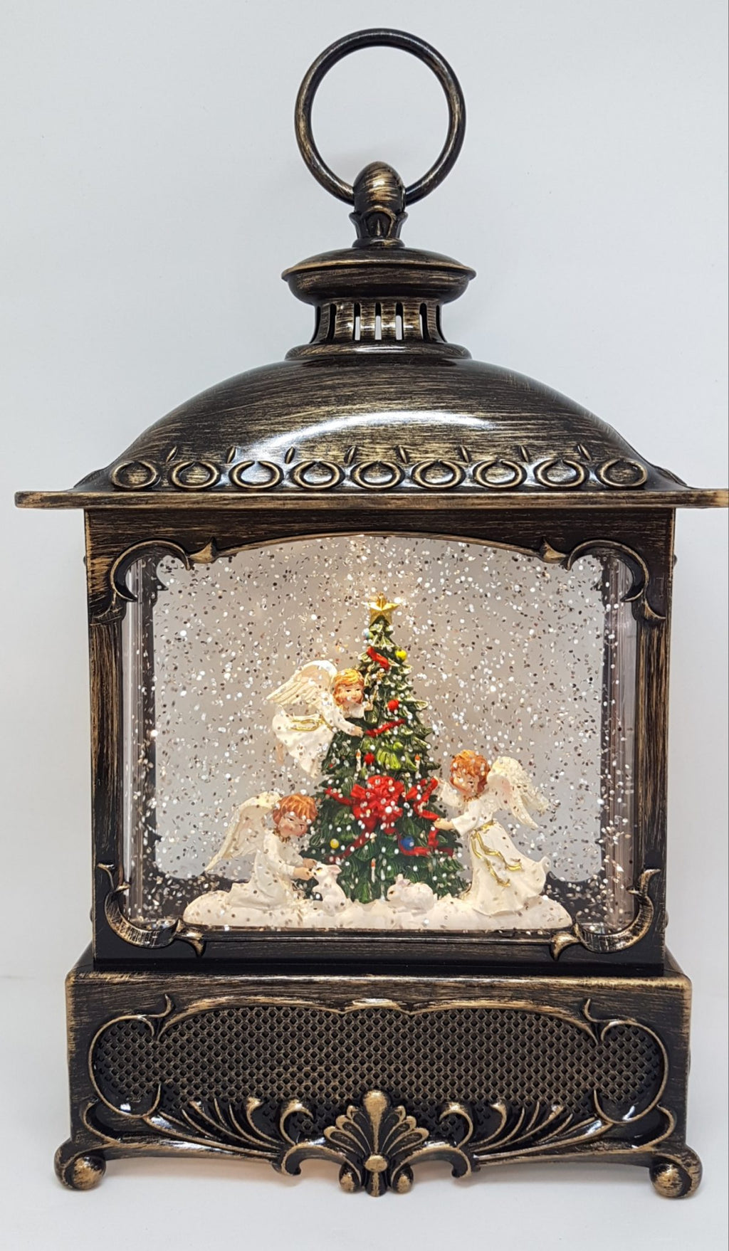 Musical Christmas Glitter Lantern – Three Angels Around the Christmas Tree  – Christmas Ornament Design #23