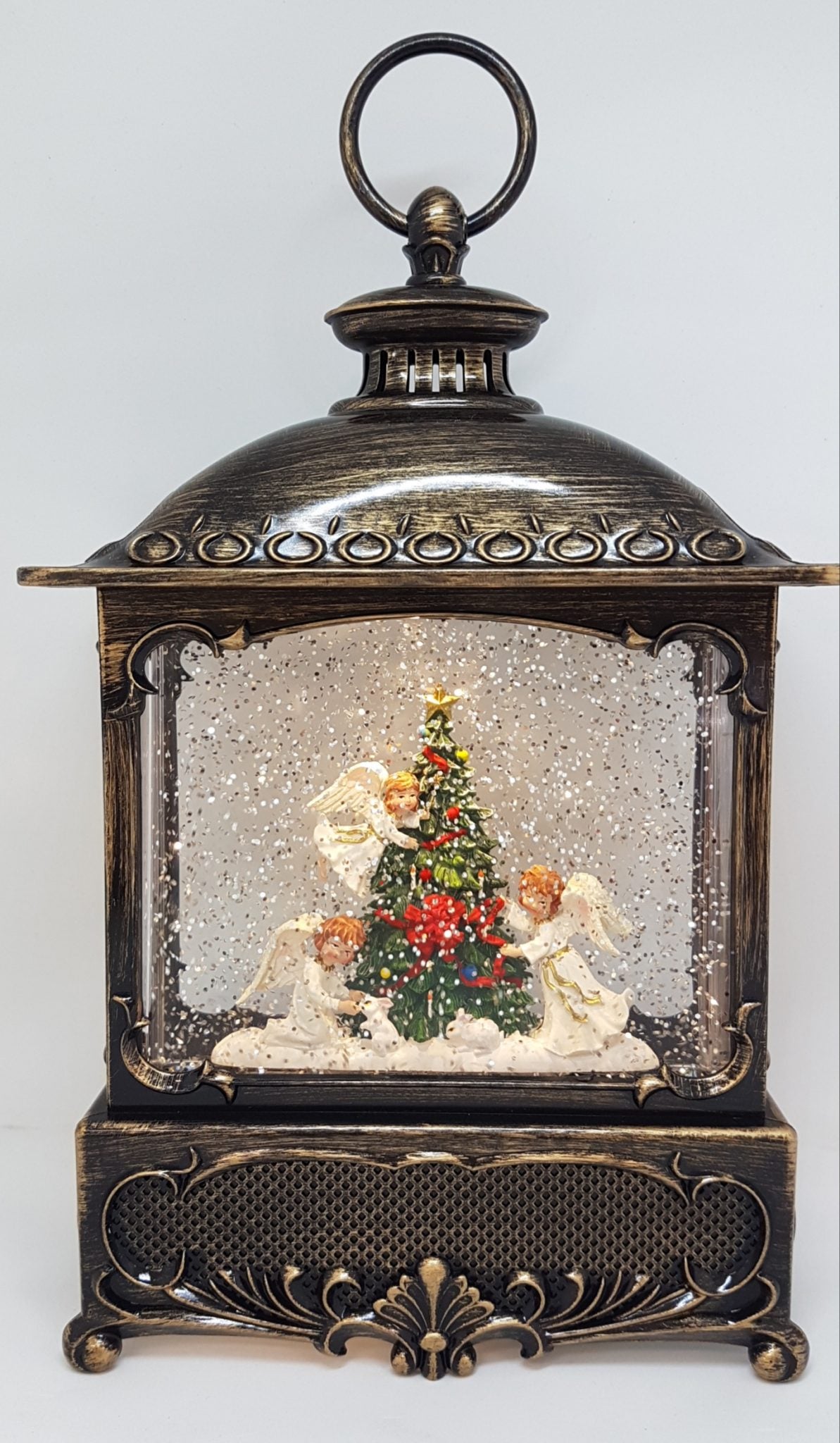 Musical Christmas Glitter Lantern – Three Angels Around the Christmas Tree  – Christmas Ornament Design #23