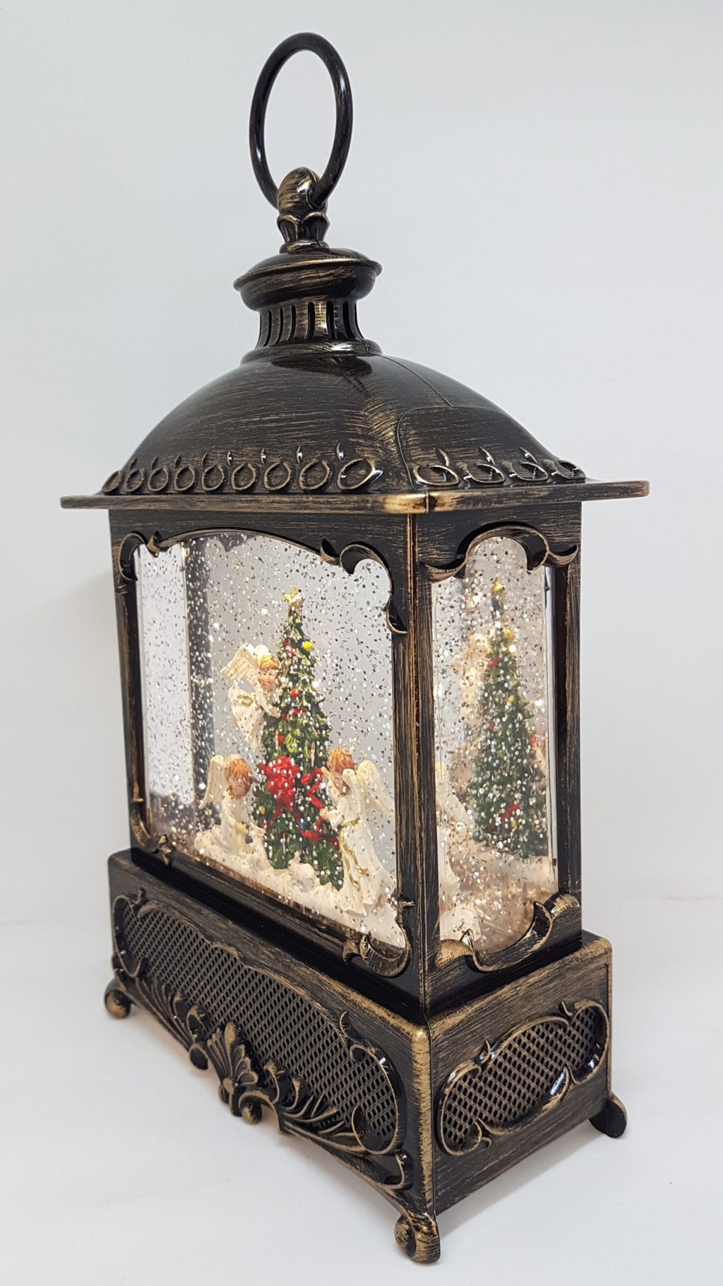Musical Christmas Glitter Lantern – Three Angels Around the Christmas Tree  – Christmas Ornament Design #23