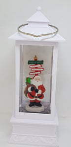Christmas Glitter Lantern – Santa with North Pole Sign – Christmas Ornament Design #24 - White