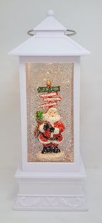 Christmas Glitter Lantern – Santa with North Pole Sign – Christmas Ornament Design #24 - White