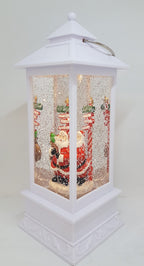 Christmas Glitter Lantern – Santa with North Pole Sign – Christmas Ornament Design #24 - White
