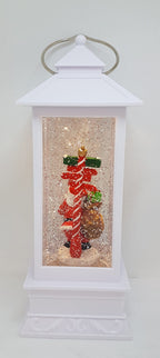Christmas Glitter Lantern – Santa with North Pole Sign – Christmas Ornament Design #24 - White