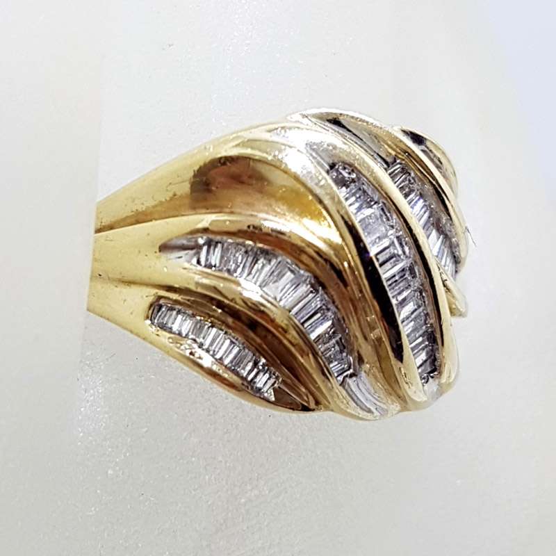 10ct Yellow Gold Wide Channel Set Diamond Cluster Unusual Shape Ring