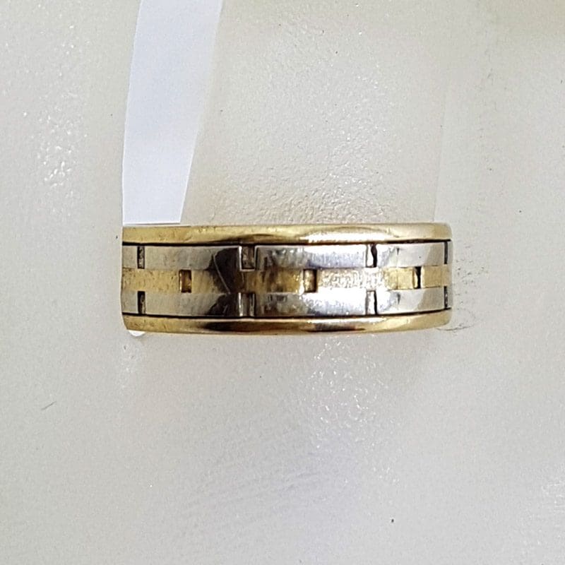 18ct Yellow Gold &amp; White Gold - Two Tone - Patterned Wedding Band Ring - Vintage