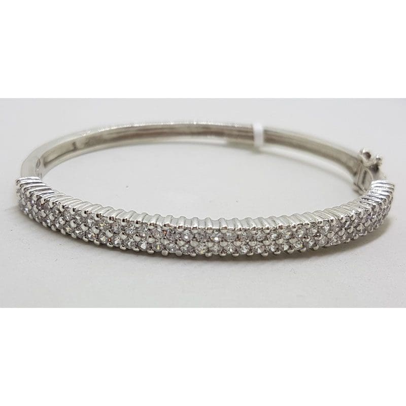 Sterling Silver Cubic Zirconia Hinged Bangle