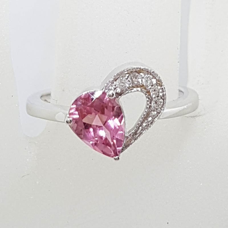 14ct White Gold Pink Tourmaline and Diamond Heart Ring