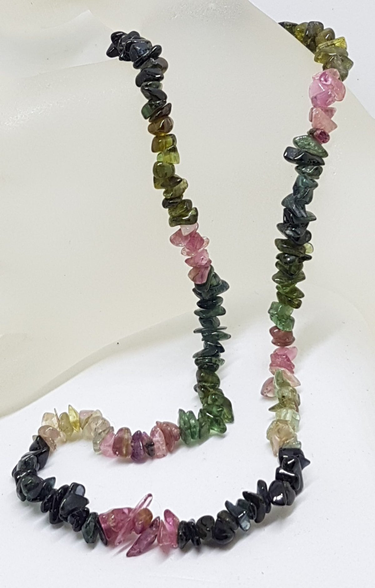 Sterling Silver Pink &amp; Green Tourmaline Bead Necklace / Chain